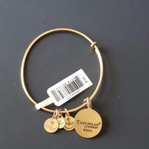 New Alex and Ani G Initial Letter Gold Charm Bracelet Adjustable Bangle 658 - Picture 2 of 3